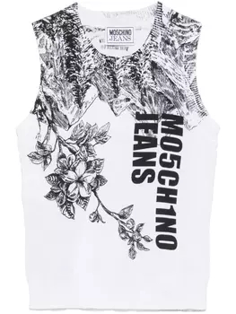 Майка-бомбер с жаккардовым принтом и логотипом MOSCHINO JEANS, белый