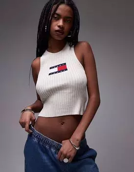 Майка-борцовка Tommy Jeans в рубчик белого цвета