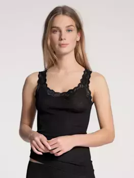 Майка CALIDA "Richesse Lace" (1 шт.), круглый вырез и манжеты с элегантной кружевной отделкой, черный