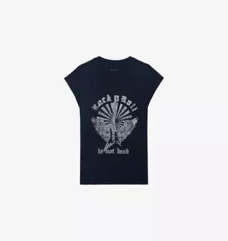 Майка Cloe из органического хлопкового джерси, украшенная стразами Zadig&Voltaire, цвет encre