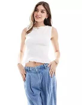 Майка COLLUSION с косым вырезом и оборкой по низу цвета слоновой кости