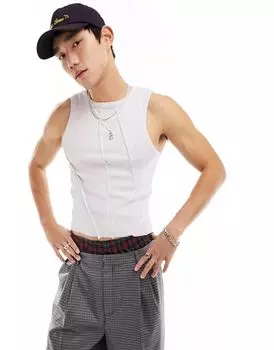 Майка COLLUSION в рубчик цвета стираного экрю, облегающего кроя и открытой строчки