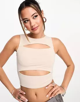 Майка Cotton On – Cody – каменно-бежевого цвета с декоративным вырезом