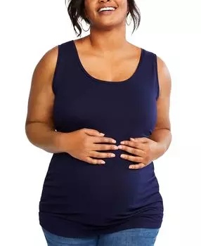 Майка для беременных больших размеров со сборками по бокам и круглым вырезом Motherhood Maternity, синий
