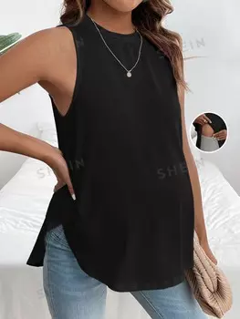 Майка для беременных Shein с дуговым подолом, черный