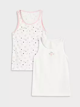 Майка для девочек с круглым вырезом и принтом, упаковка из 2 штук LCW Kids, экрю