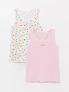 Майка для девочек с круглым вырезом и принтом, упаковка из 2 штук LCW Kids, розовая сирень