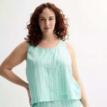 Майка для сна больших размеров из льна, похожая на тканую майку Sonoma Goods For Life, цвет mint stripe