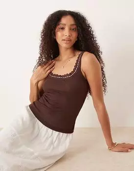 Майка Free People only you с кружевным краем коричневого цвета