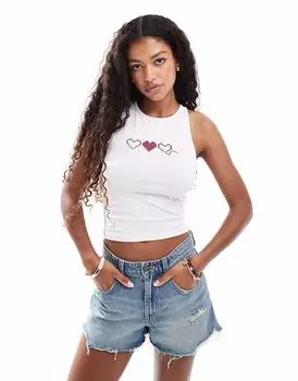 Майка-гонщица с вышивкой крестиком Miss Selfridge в белом цвете