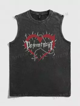 Майка Grunge Punk с принтом в виде сердечек и букв, винтажный стиль, для мужчин и школ Romwe, черный