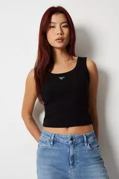 Майка Guess Sl Triangle Bling Rib, темно-черный
