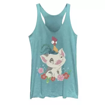 Майка Hei Hei Rooster Pua Flowers Disney's Moana Juniors Licensed Character, цвет Tahiti Blue