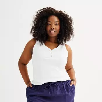 Майка Henley приталенного кроя с V-образным вырезом в рубчик Sonoma Goods For Life больших размеров, цвет Vital White