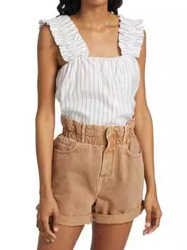 Майка Хлопковая Frame с оборками и ремешком, khaki