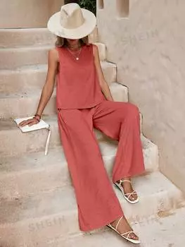 Майка и широкие брюки Shein Lune женские, бургундия