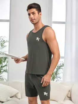 Майка и шорты мужские Shein с буквенным принтом, темно-серый