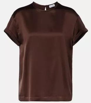 Майка из атласного шелка с добавлением монили Brunello Cucinelli, Marrone