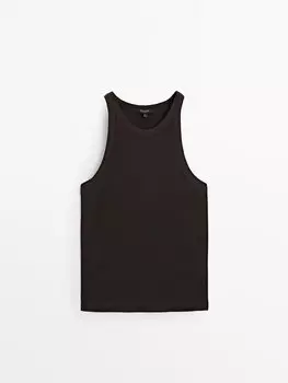 Майка из хлопка в рубчик Massimo Dutti, коричневый