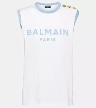 Майка из хлопкового джерси с логотипом Balmain, белый