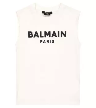 Майка из хлопкового джерси с логотипом Balmain, белый
