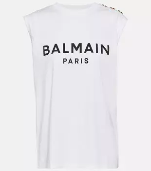 Майка из хлопкового джерси с логотипом BALMAIN, белый
