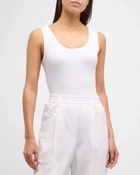 Майка из хлопкового джерси в рубчик с язычком Monili Brunello Cucinelli, цвет C159 White