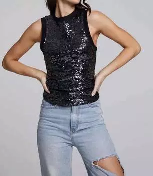 Майка из хлопкового флиса с отделкой в рубчик черного цвета Chaser