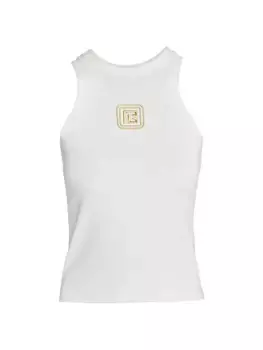 Майка из хлопковой смеси с вышитой монограммой Balmain, цвет white gold