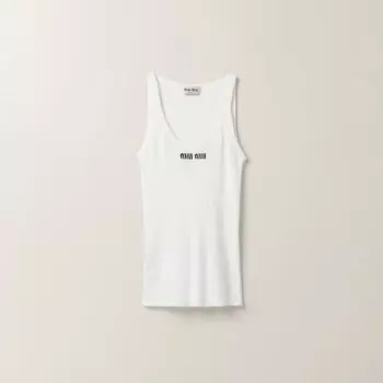 Майка из хлопковой вязки Miu Miu, белый