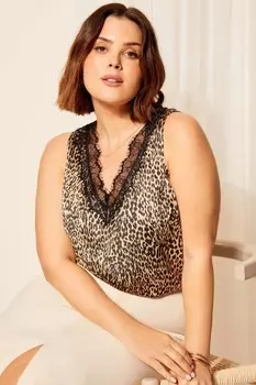 Майка из кружева с v-образным вырезом Curves Like These, коричневый