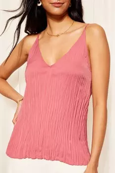 Майка из мятого атласа с v-образным вырезом и бретелями Friends Like These, розовый