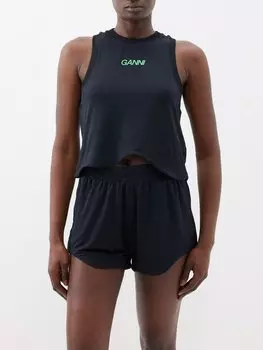 Майка из переработанной сетки с логотипом Ganni, черный