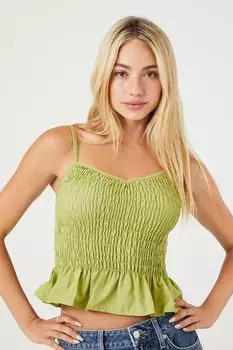 Майка из поплина со сборками Forever 21, зеленый