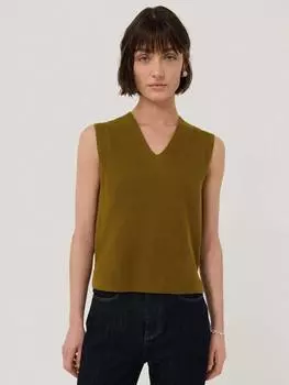 Майка из ребристого трикотажа из смеси хлопка и шерсти Jigsaw, цвет Khaki Green