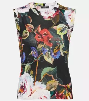 Майка из шелковой вязки с цветочным принтом Dolce&Gabbana, черный