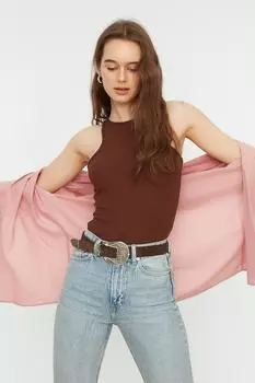 Майка - Коричневый - Облегающий крой Trendyol, коричневый