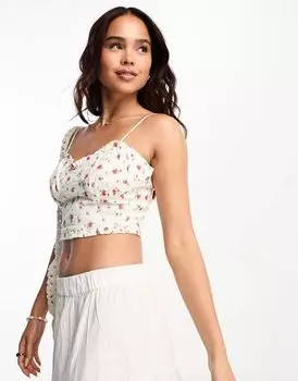 Майка-корсет Miss Selfridge с рюшами по низу и принтом роз