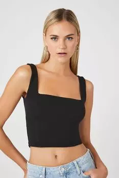 Майка квадратного кроя ребристой вязки Forever 21, черный