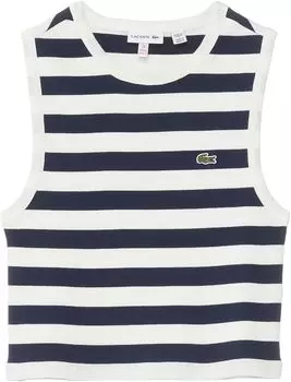 Майка Lacoste Sleeveless Crew Neck Ribbed Striped Cropped Tank Top, цвет Flour/Navy Blue