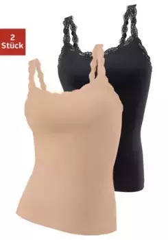 Майка LASCANA (2 шт. в упаковке, 2 шт.), из эластичного хлопка с нежным кружевом, верх на бретелях-спагетти, черный