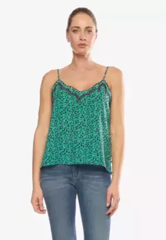 Майка Le Temps Des Cerises с женственной кружевной вставкой, зеленый