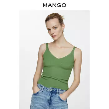 Майка Mango с V-образным вырезом, зеленый