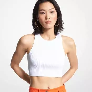 Майка Michael Michael Kors Ribbed Recycled Viscose Blend Cropped Tank, белый