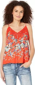 Майка Miss Me Floral Print Crochet Detailed Button-Up Cami, красный