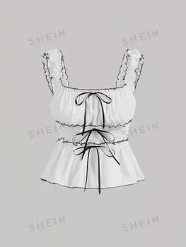 Майка MOD с бантом с цветными блоками Shein, белый