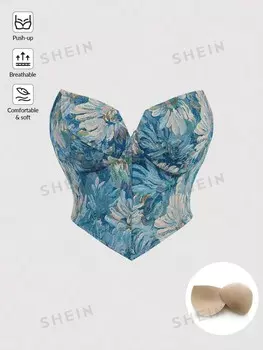 Майка MOD с V-образным вырезом, жаккардовый узор, синяя, большого размера, готова к осени и зиме Shein, мультиколор