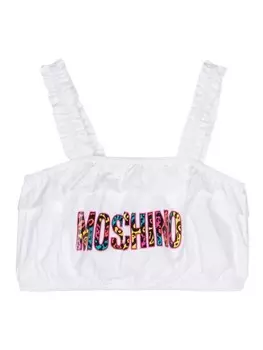 Майка Moschino Kids из хлопка с аппликацией-логотипом, белый