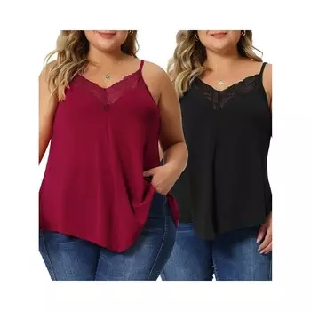 Майка на бретельках больших размеров для женщин, топы на бретельках с v-образным вырезом и кружевом спереди, топы на бретельках Agnes Orinda, цвет Black Burgundy