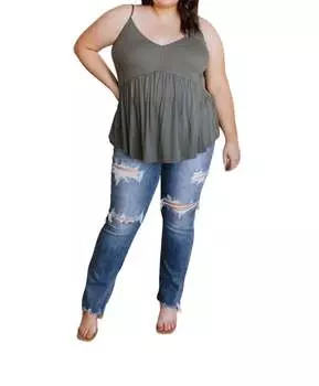 Майка Never Not Loving с V-образным вырезом в серо-зеленом цвете mittoshop